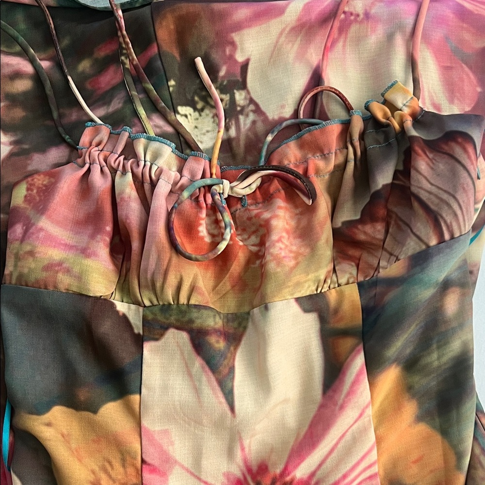 Urban Outfitters Floral Midi Dress - Pink and Brown
